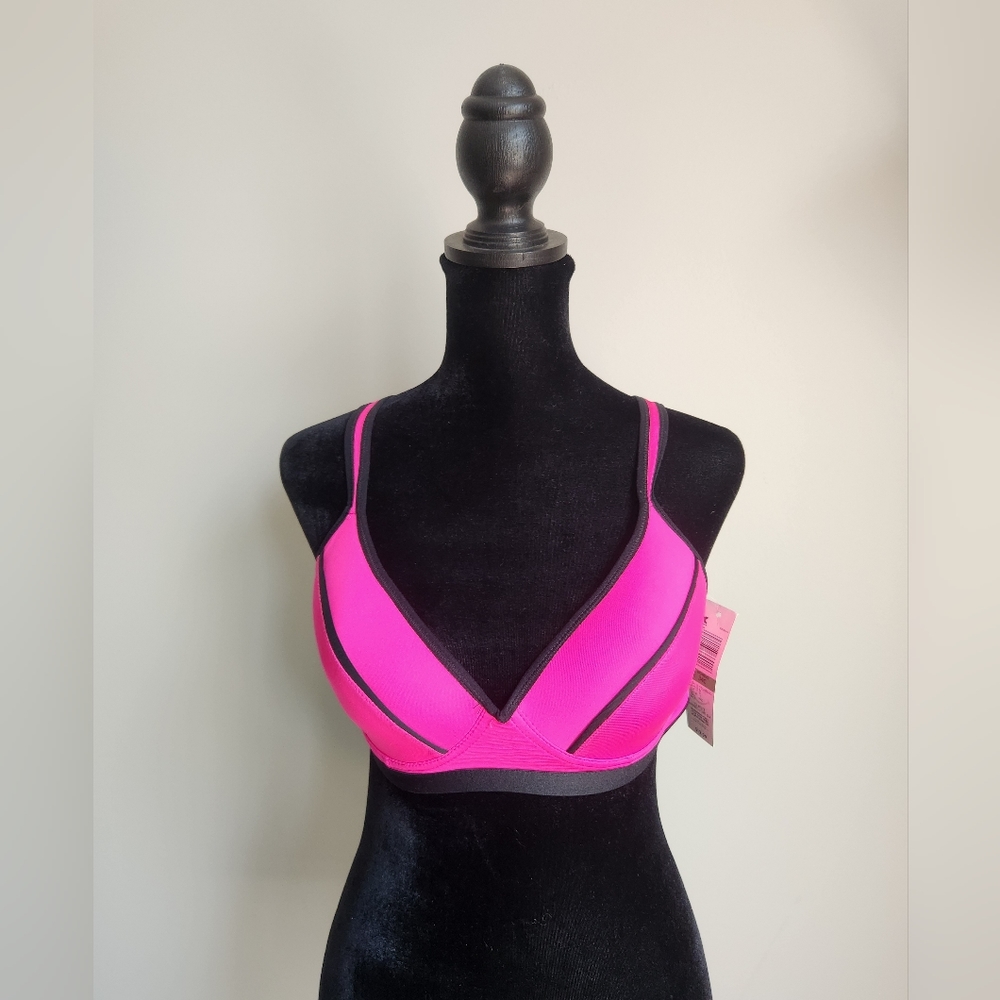 Joe Boxer Molded Cup Underwire Sports Bra 34C Black & Pink  New with Tags  Women